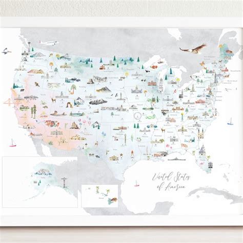 Usa Map Art Print United States Wall Art Nursery Decor Etsy