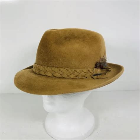 Vintage Imperial Stetson Long Oval Fedora Hat 7 18 Feather John B