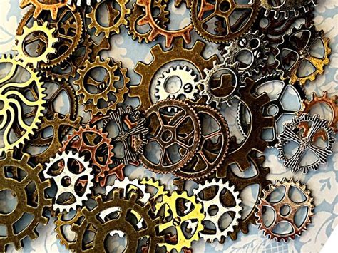 Old Steampunk Gears Cogs Buttons Watch Parts Altered Art Brass Etsy