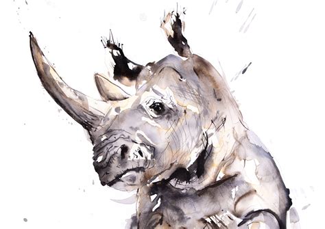 Original Rhino Watercolor And Ink Painting Regal Rhino Painting Art