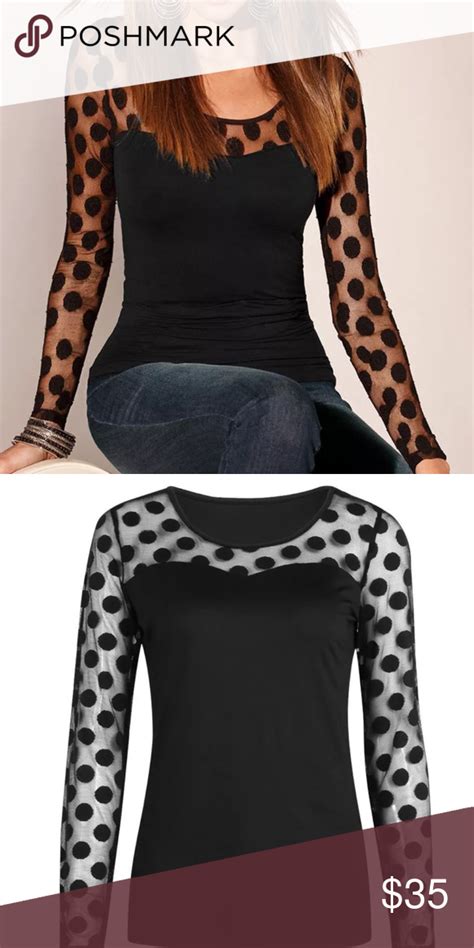Black Polka Dotted Sheer Sleeved Top🔥 ️ Clothes Design Fashion