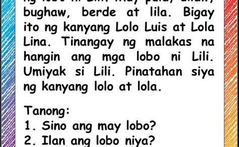 Tagalog Reading Comprehension For Grade 1 Filipino Worksheets Bilarasa