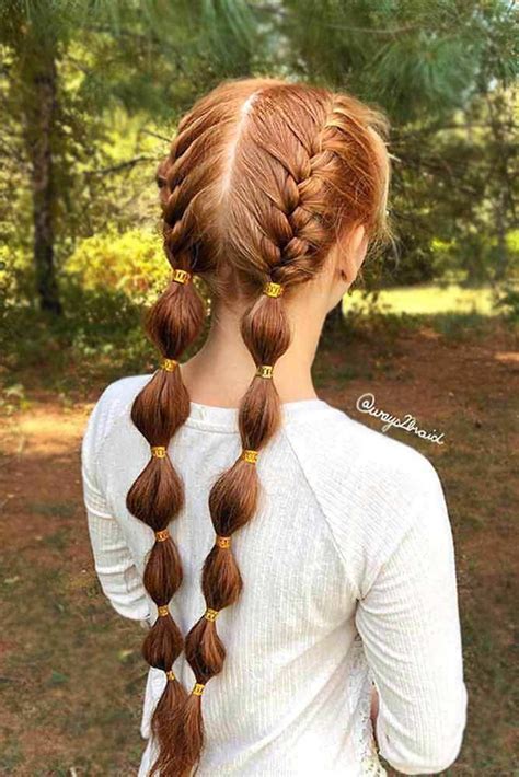 Bubble Braided Pigtails Red Hair Ways To Wear Braided Pigtails That