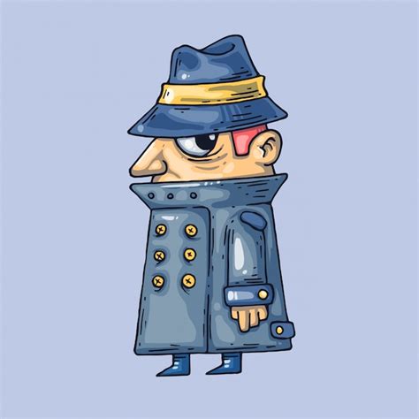 Secret Agent In A Coat Creative Illustration Cartoon Art For Web And