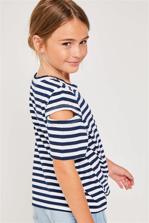 Girls Stripe Cut Out T Shirt Cute Girls Clothes Hayden Girls
