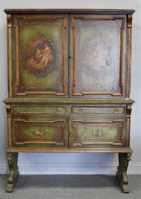 Finely Paint Decorated Antique Cabinet
