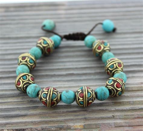 Dharmashop Com Tibetan Traditional Turquoise And Coral Bead Bracelet
