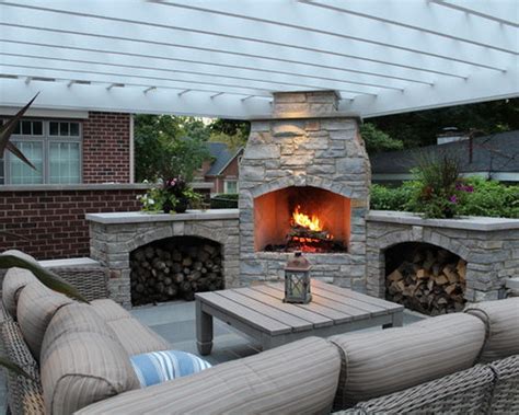 The back of the unit is 28.5 and. Outdoor Fireplace With Pergola | Houzz