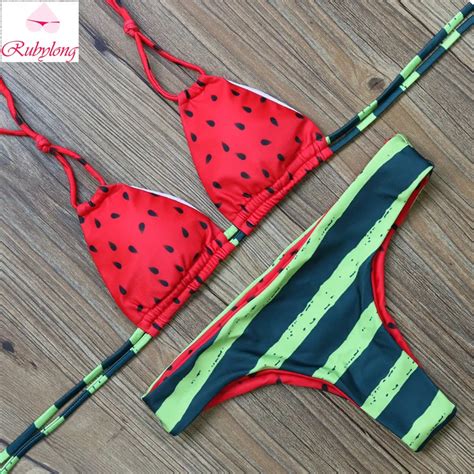newest dot striped reversible watermelon women bikini sexy lady push up bra swimwear beachwear