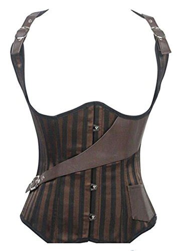 New Womens Underbust Steel Boned Vest Satin And Leather Brown Steampunk Corset Xl Brown
