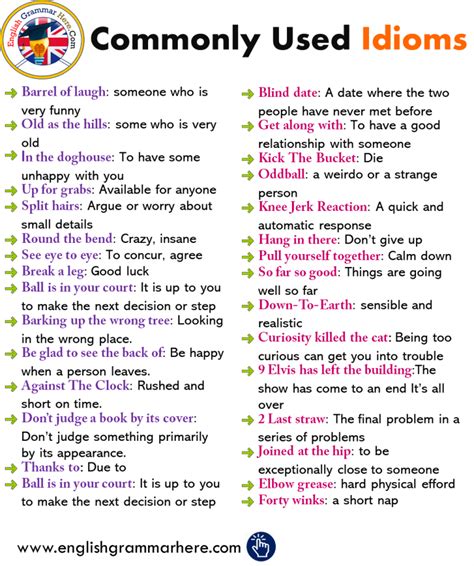 Idioms And Their Meanings With Sentences English Grammar Here