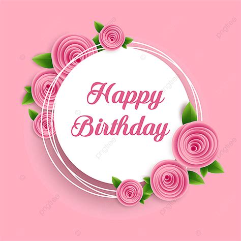 Flor Rosa Con Happy Birthday Card Vector Flores De Color Rosa Flores