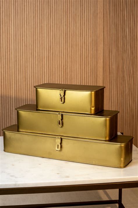 Shop Set Of 3 Decorative Metal Boxes In Brass Finish Burke Decor