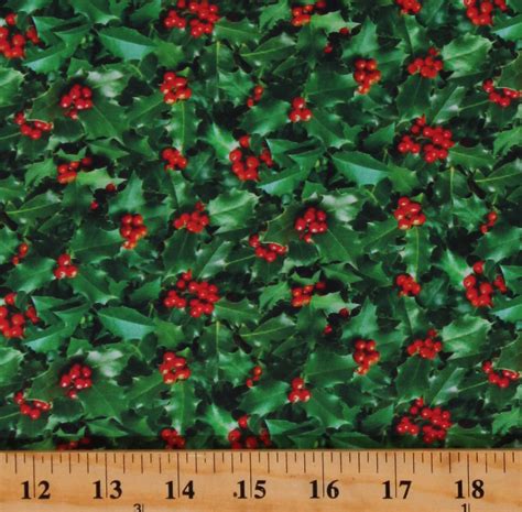 Cotton Winter Holly Leaves Hollies Evergreens Festive Christmas