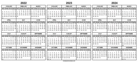 3 Year Calendar 2022 To 2024 Printable Printable Word Searches