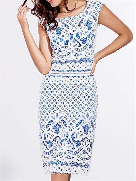 [29% OFF] Short Sleeve Lace Crochet Pattern Dress | Rosegal