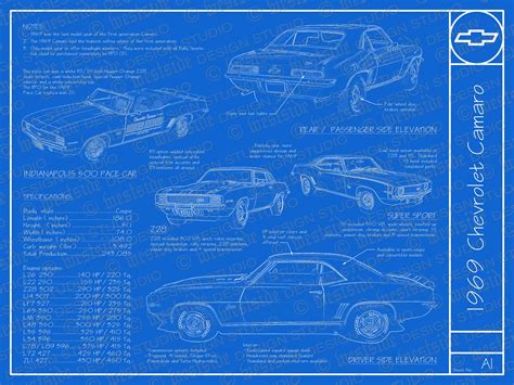 1969 Chevrolet Camaro Blueprint Poster 18x24 Jpeg Etsy Uk