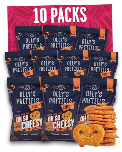 Buy Ollys Pretzel Thins Oh So Cheesy 35g Pack Of 10 Handy Snack Pouches Y Based Vegan