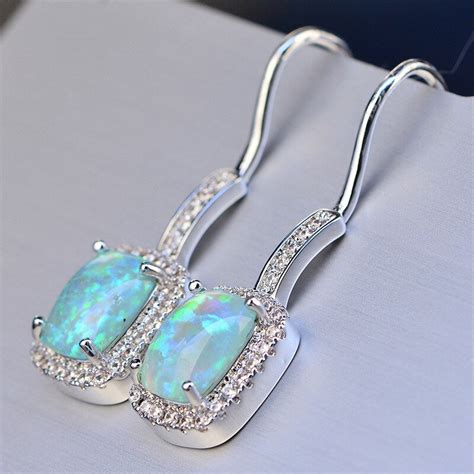 New Fashion Opal Women S Drop Earrings 8x6mm Square Etsy