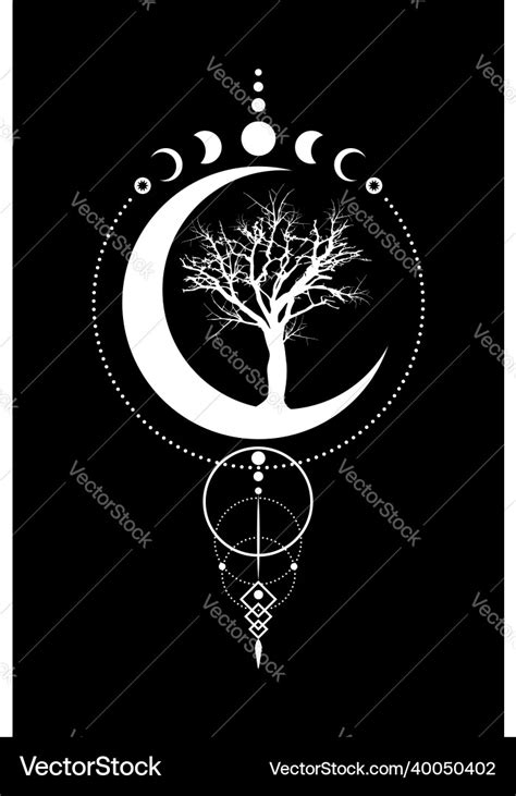 Mystical Moon Phases Tree Of Life Sacred Geometry Vector Image