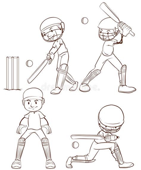 Un Croquis Simple Des Hommes Jouant Le Cricket Illustration De Vecteur
