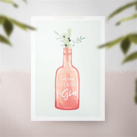 Gin Art Print Illustrated Gin Kitchen Print By Coffee And Pixels
