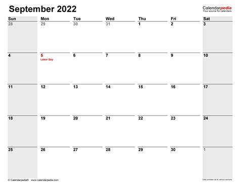 September 2022 Calendar Templates For Word Excel And Pdf