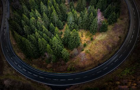 Aerial View Road Asphalt Trees Landscape Forest Top View Hd Wallpaper