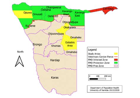 Namibia Regional Map Showing The Foot And Mouth Disease Fmd Zones And