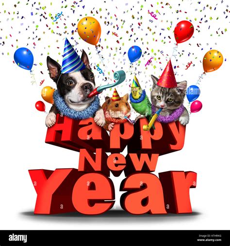 Happy New Year Cute Animals Festive Graphic Element As A Joyous
