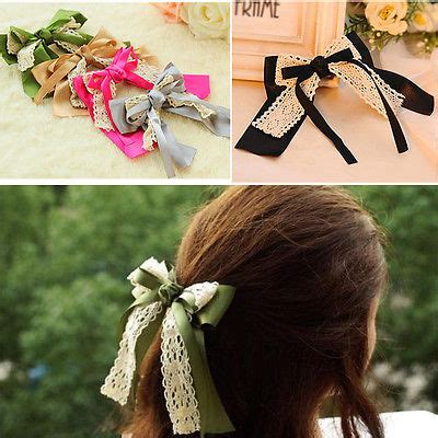 Lovely Double Layer Hair Bows Bowknot Clips Satin Lace Hairpin Hair
