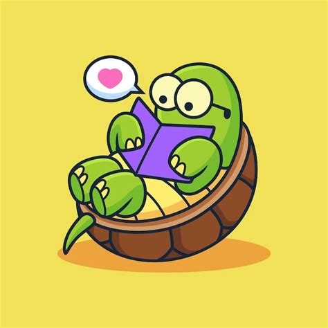 Premium Vector Cute Turtle Reading A Book Cartoon Animal Vector Icon