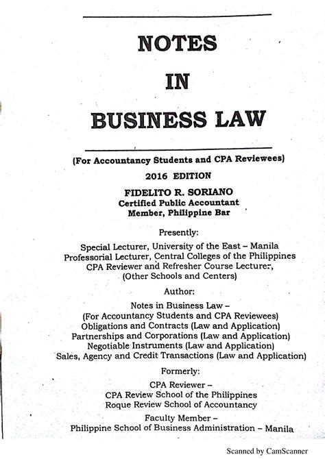 Notes In Business Law By Soriano Bachelor Of Science In Accountancy