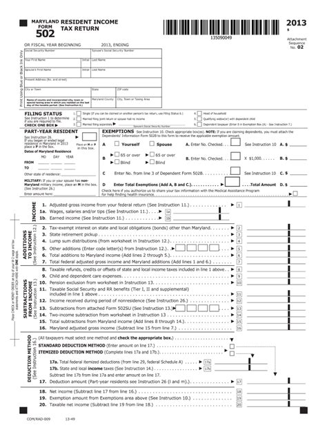 2013 Form Md 502 Fill Online Printable Fillable Blank Pdffiller