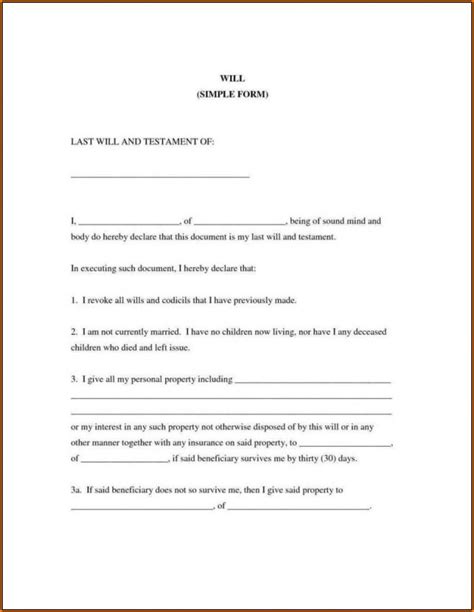 Free Printable Last Will And Testament Blank Forms Texas