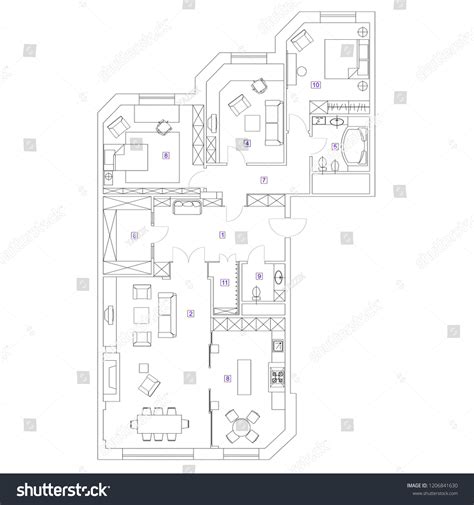 Standard Furniture Symbols Used Architecture Plans Stock Vector