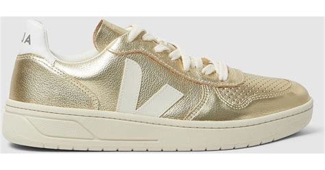 Veja V 10 Gold Metallic Leather Sneakers Lyst