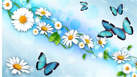 Daisies And Butterflies Flowers Floral Bokeh Bright Papillon