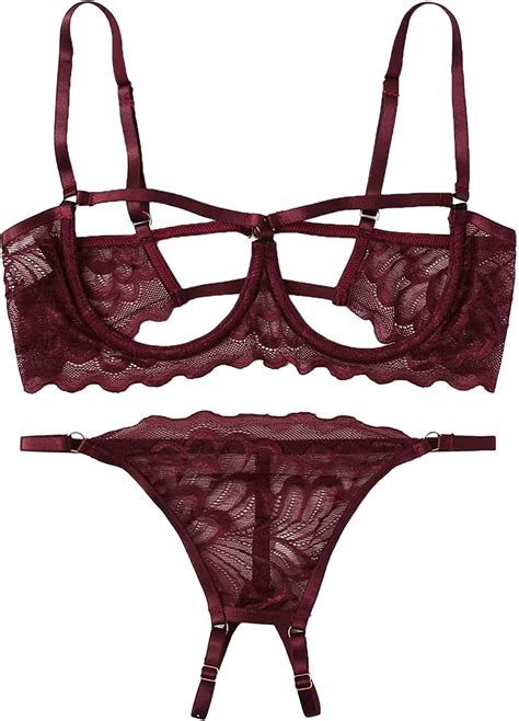 lilosy sexy underwire floral lace sheer lingerie set for women see through bra and panty 2 piece