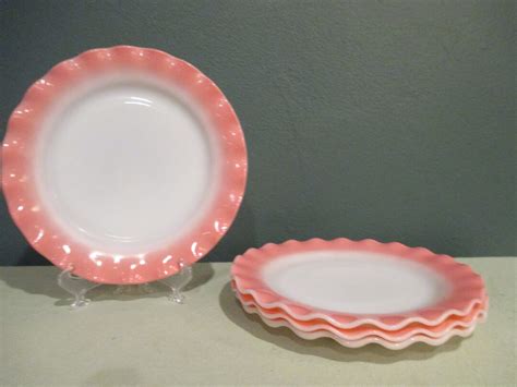 Vintage Hazel Atlas Pink Crinoline Piece Dinner Plate Set Etsy