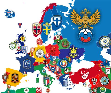 Logos Of National Football Teams In Europe Surrounding