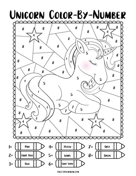 Unicorn Color By Number Printables Unicorn Coloring Pages