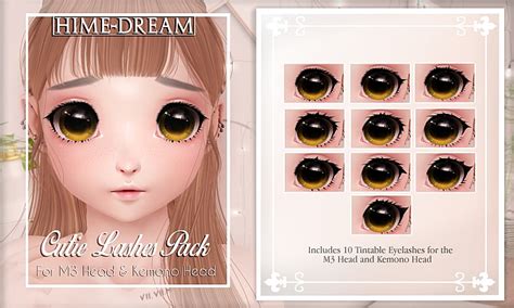 Second Life Marketplace Himedream Cutie Lashes Pack 001 Tintable Appliers For M3 Head