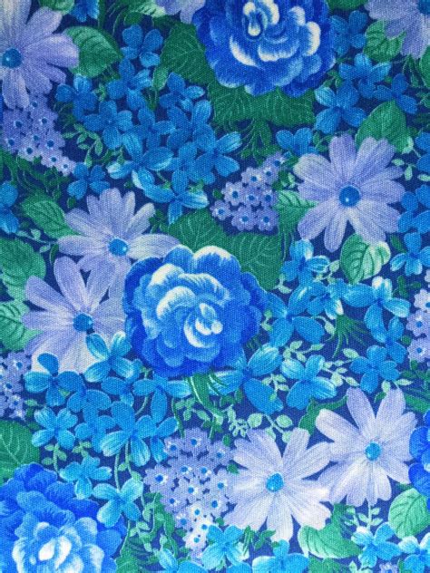 70s Blue Scandinavian Retro Fabric Floral Print Mod Vintage Etsy