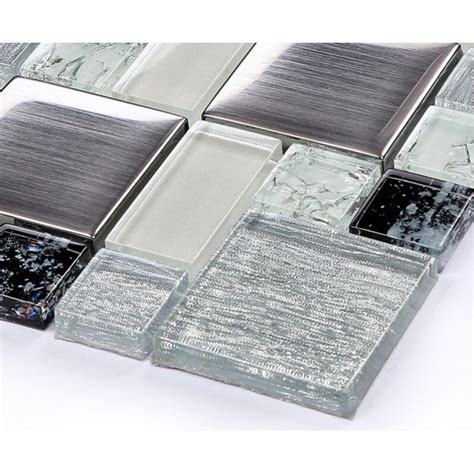 Crystal Glass Tile Backsplash Satin Patterns Silver Plated Glass