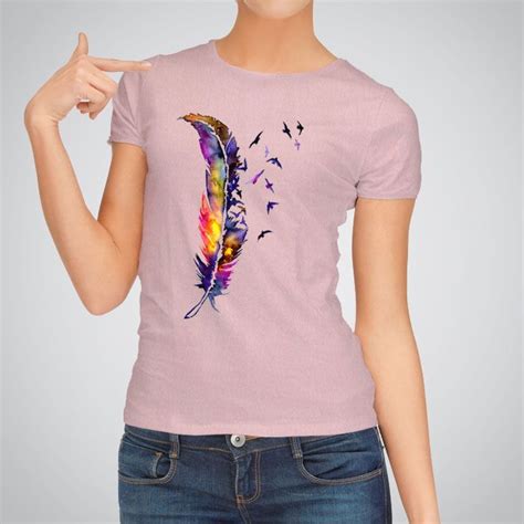 Feather Printed T Shirts Women By Artollo Womens Shirts Women