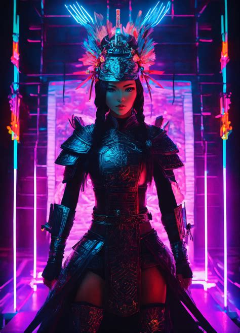 Lexica Female Samurai Warrior Of Topaz And Shimmer Black Neon Light