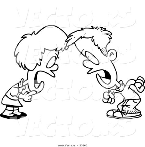 Gambar Vector Cartoon Boy Girl Yelling Match Coloring Page Outline