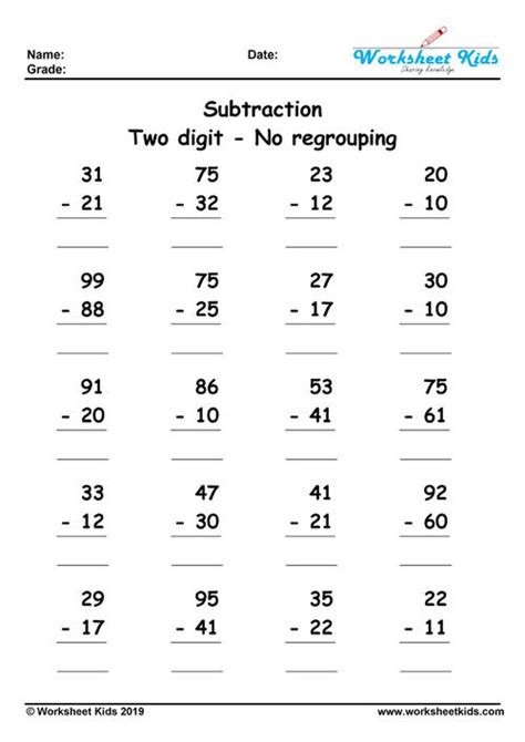 Included you'll find two types of worksheets: Two Digit Subtraction Without Regrouping Worksheets - Free ...