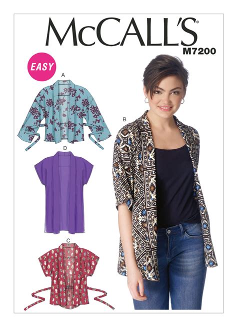 Mccalls 7200misses Loose Fitting Unlined Kimono Jackets Have Front